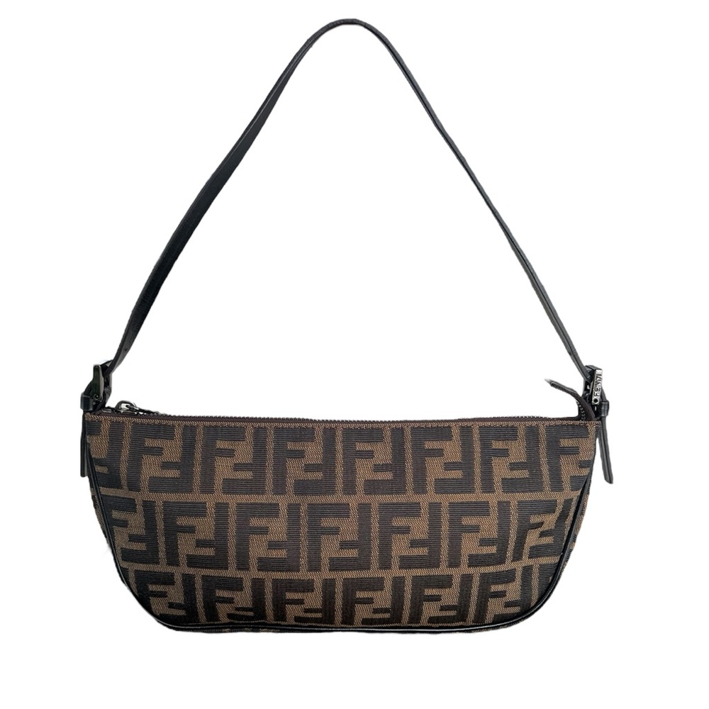 Fendi Zucca Vintage Boat Pochette / Canvas Leather Trim / Zucca Baguette